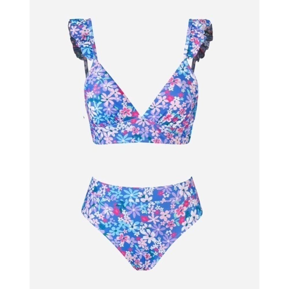 Floral Blue Ruffle Bikini Set